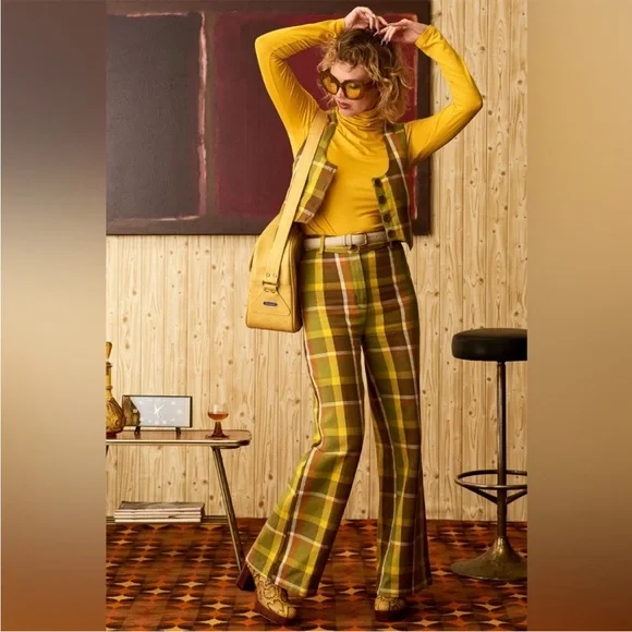 The Hippie Shake Vintage Inspired Get It On Checked Plaid Flare Pants RARE NWT - Picture 3 of 9